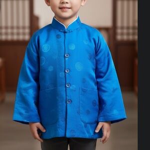 Vintage Pure Silk Boys Girls Asian Mandarin Warm Jacket 4 Pockets Sz 23, US M